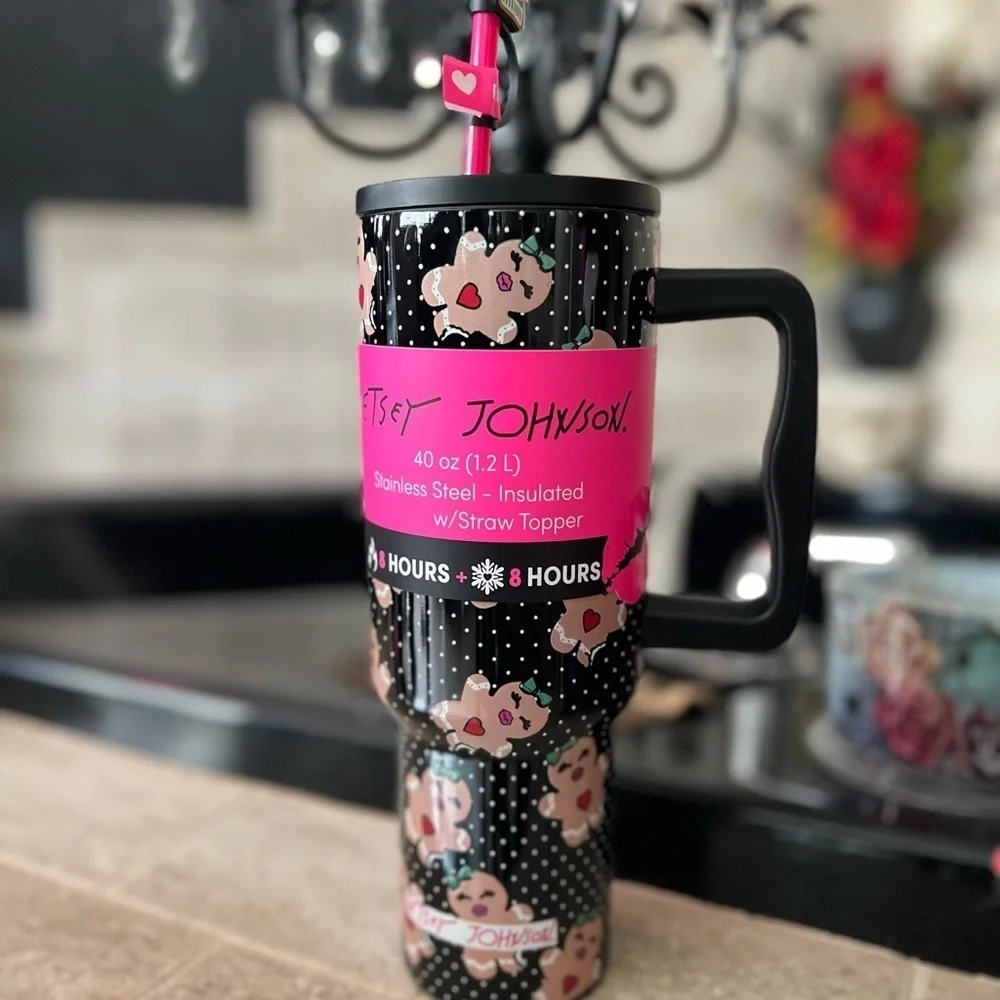 🤍🖤 Betsey Johnson 40oz Insulated Stainless Steel gingerbread Tumbler - NWT🤍🖤
